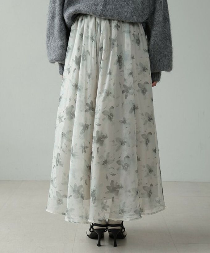 日本 Bab - 溫柔印象花卉雪紡長裙-淺灰