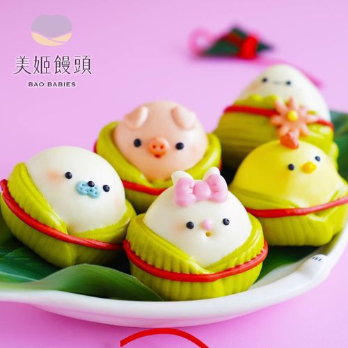 美姬饅頭 - 端午節萌粽子綜合造型包子禮盒（綜合口味：奶黃 芝麻 紅豆）-50g*6顆