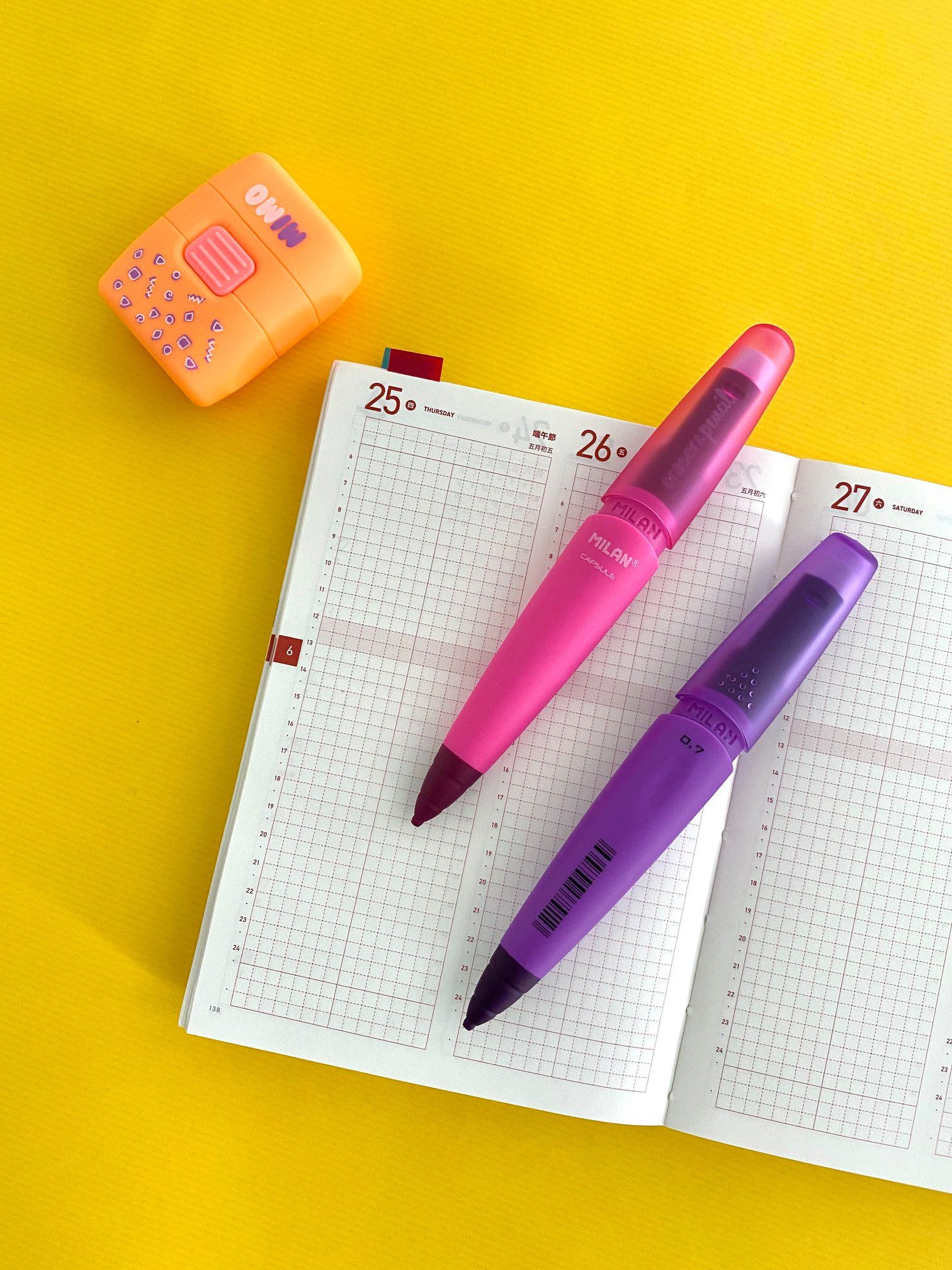 MILAN - 果凍自動鉛筆_0.7(2入)+0.7筆芯2B(1入)-蜜桃紅/湖水藍