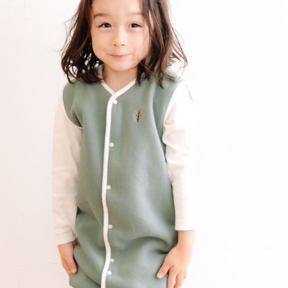 日本 kukka ja puu - 日本製刷毛防踢背心-小樹刺繡-星塵綠X白