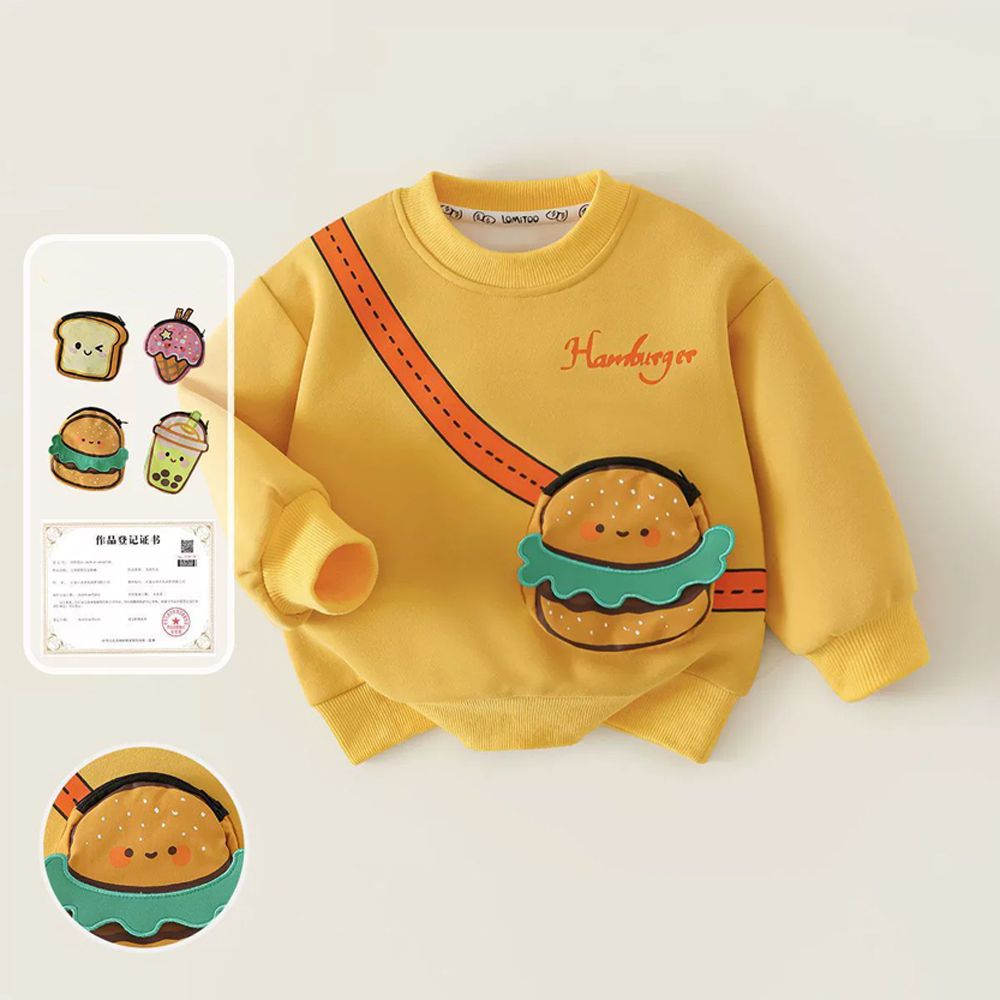 棉質趣味立體長袖上衣-漢堡-黃色