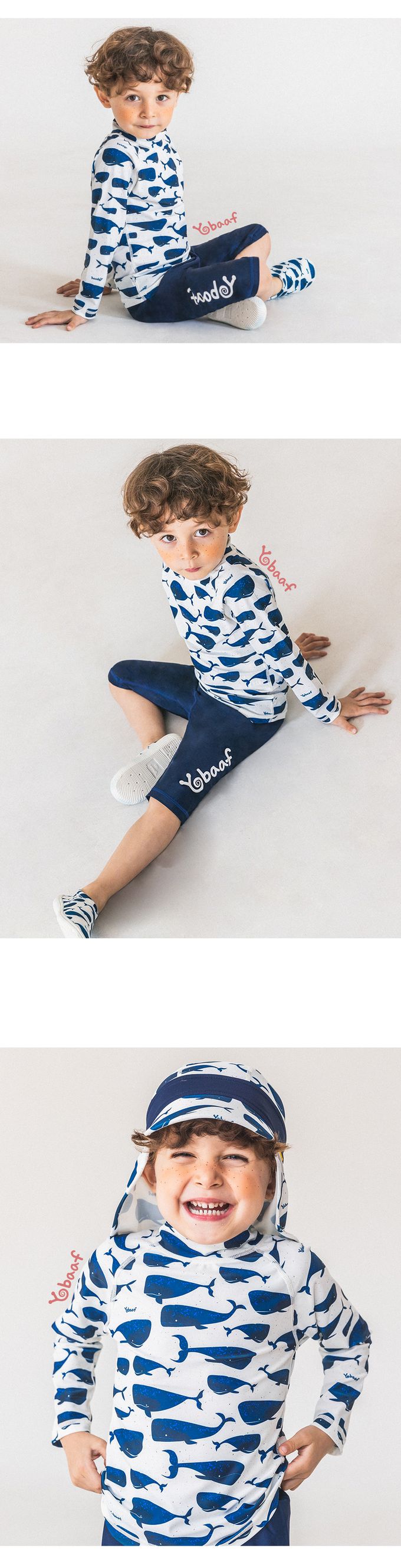 韓國 Yobaaf - UPF50+兒童兩件式防曬泳裝-悠遊鯨魚-直播專屬