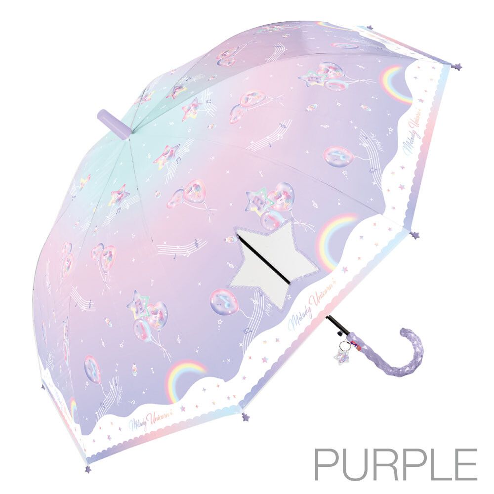 日本中谷 - 透明窗設計兒童雨傘/直傘-氣球音符-粉紫 (55cm(身高130cm以上))