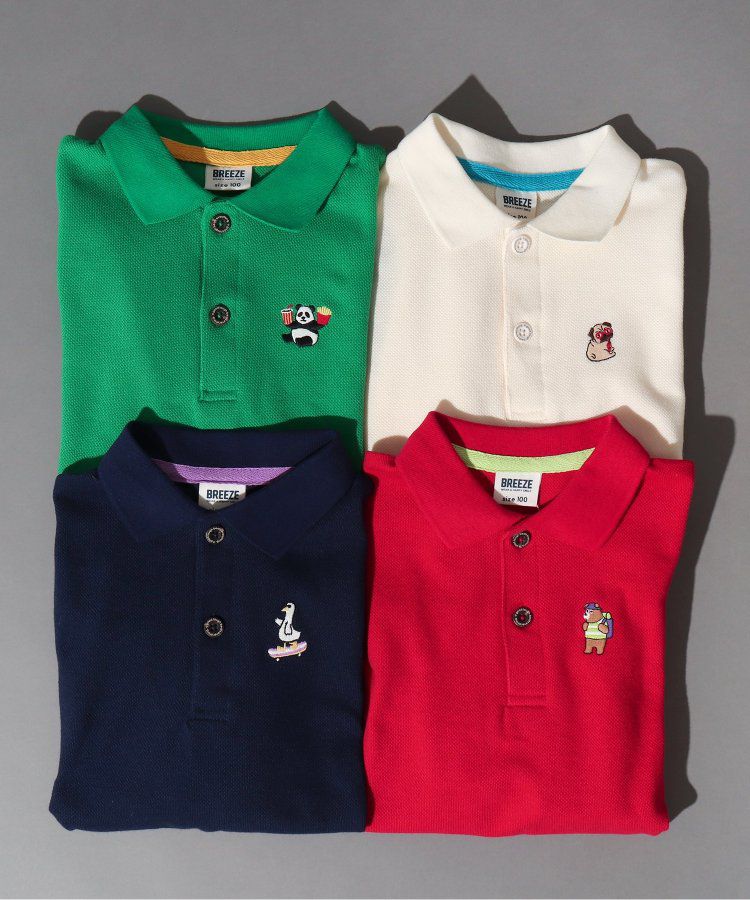 日本 BREEZE - 童趣動物刺繡短袖POLO衫-滑板鴨-深藍
