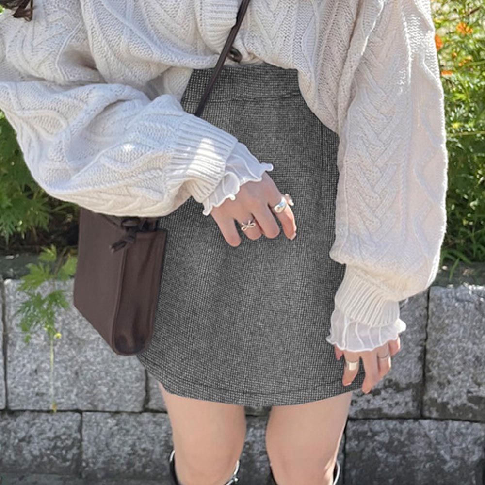 日本 GRL - 千鳥格紋百搭短裙-深灰