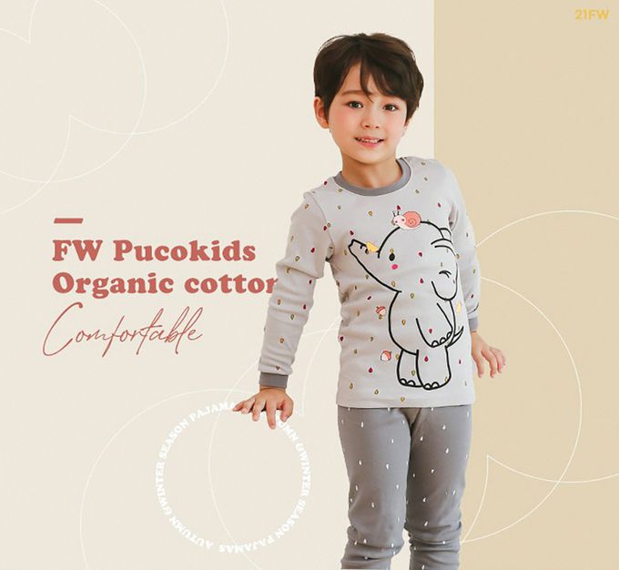 正韓 Puco - 超優質嬰幼兒/兒童長袖100% 有機純棉家居服/睡衣-大象寶寶
