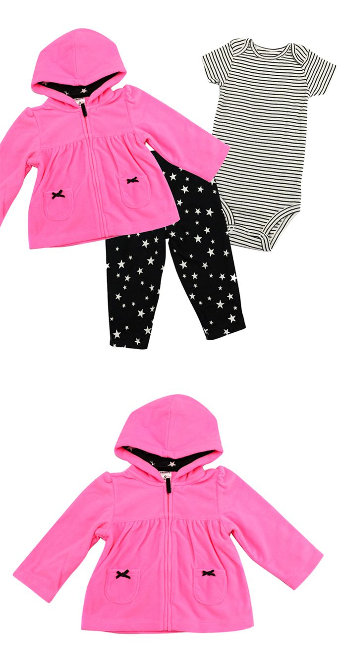 美國 Carter's - 星星撞色連帽外套+短袖包屁衣+長褲3件組