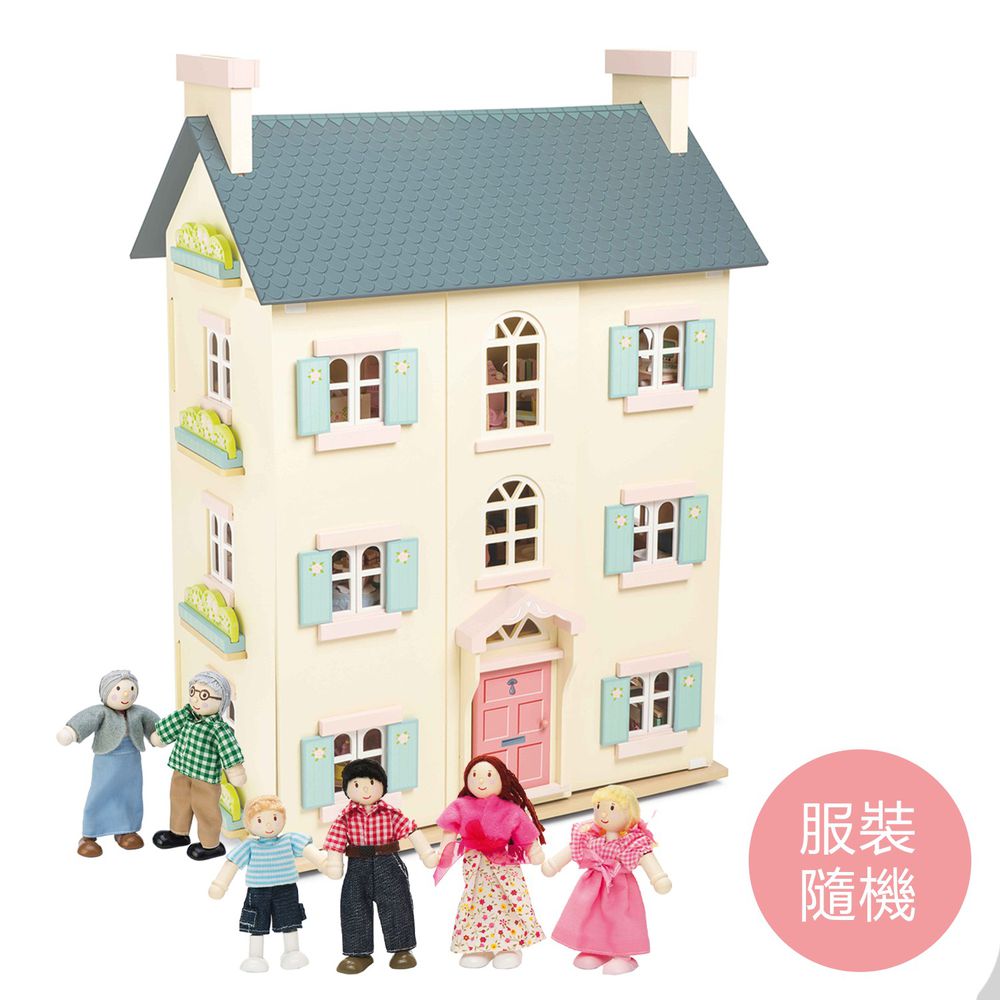 英國 Le Toy Van - 蘇格蘭櫻花官邸娃娃屋 (精品裝潢不含家具)-送娃娃家族-拔拔, 麻麻與兩個小孩(服裝搭配隨機)+娃娃家族-阿公與阿嬤