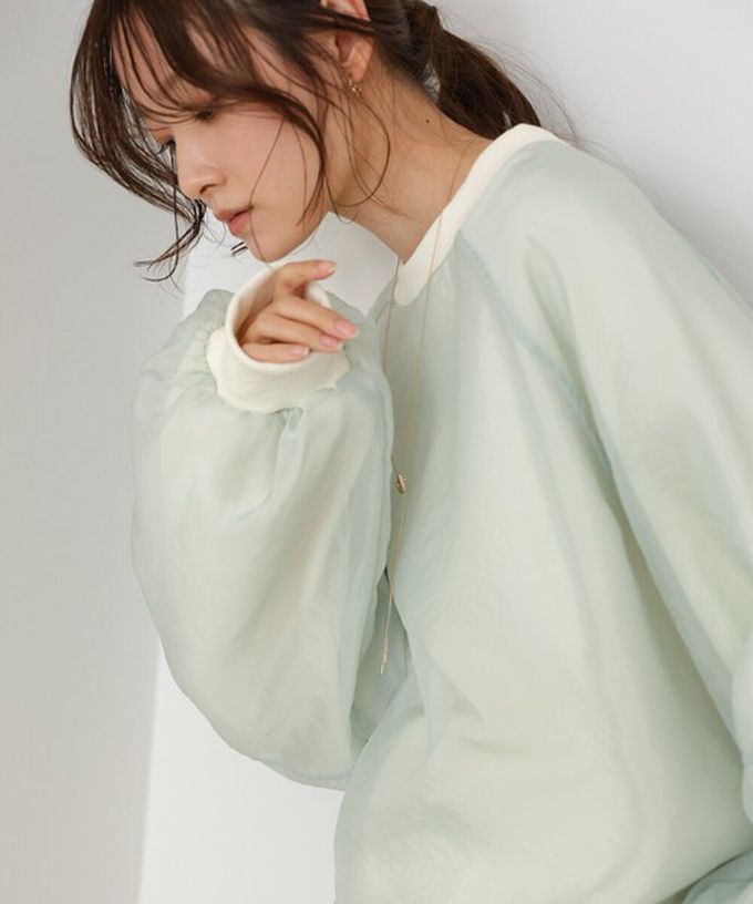 日本 Bab - 熱銷經典 薄紗層次裏毛長袖上衣-象牙白