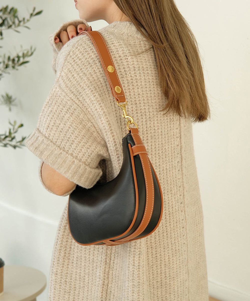 日本 Bab - 時尚皮革滾邊腋下包-黑