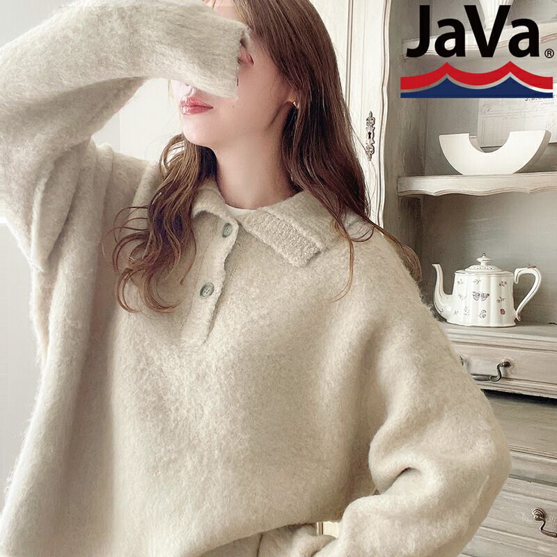 日本 Classical Elf - 毛茸茸排扣翻領寬鬆毛衣-深灰