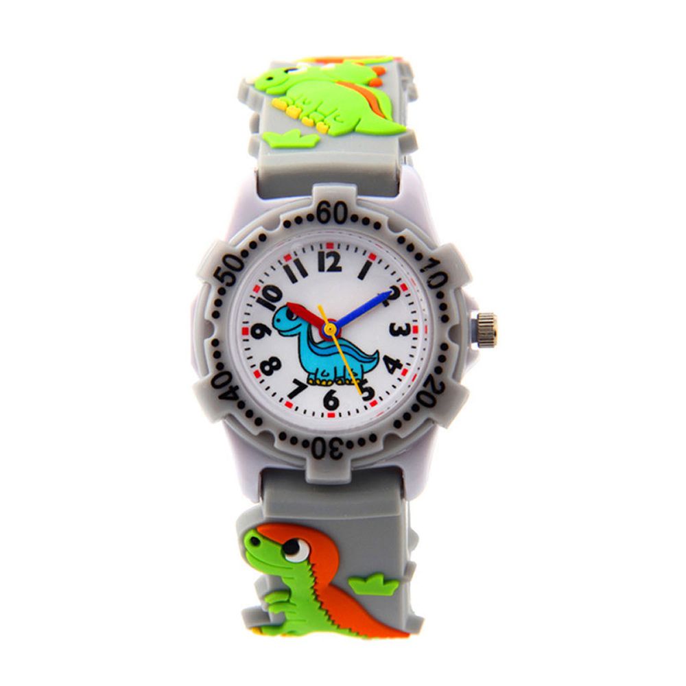 3D立體卡通兒童手錶-可旋轉錶圈-灰色恐龍