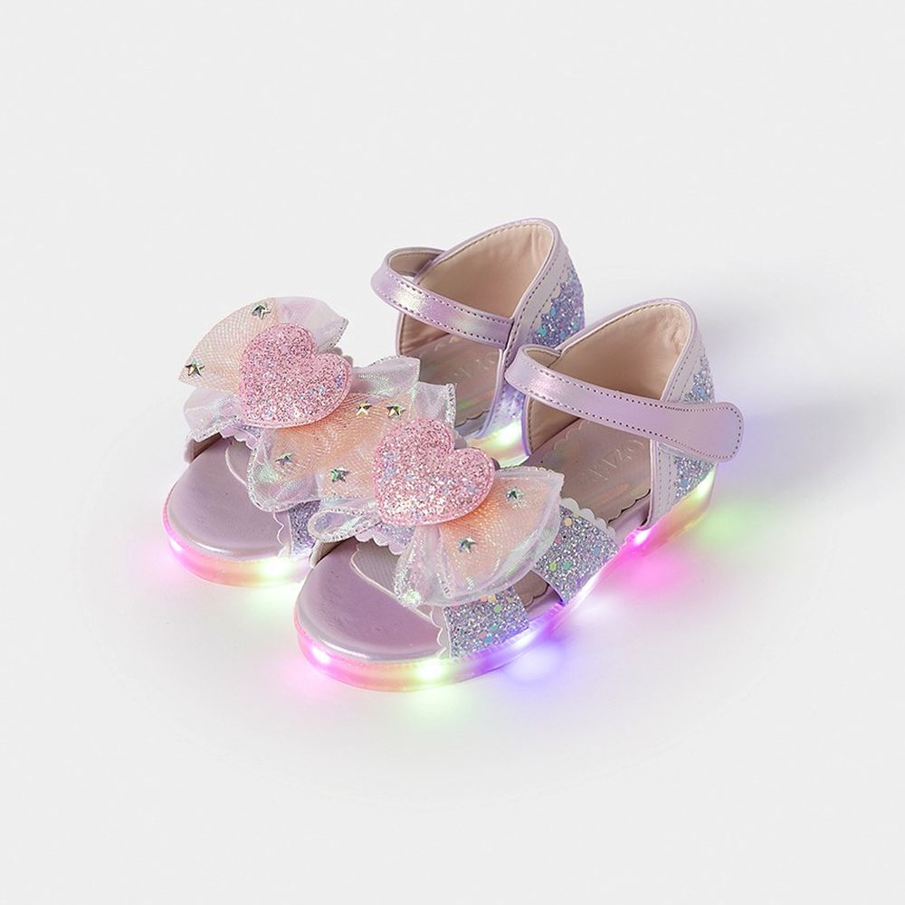 (LED)細閃亮片愛心公主涼鞋-紫