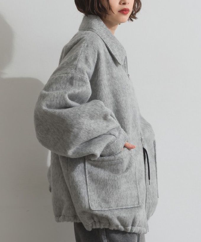 日本 ELENCARE DUE - 毛海感寬版雙拉鏈大口袋保暖外套-象牙白