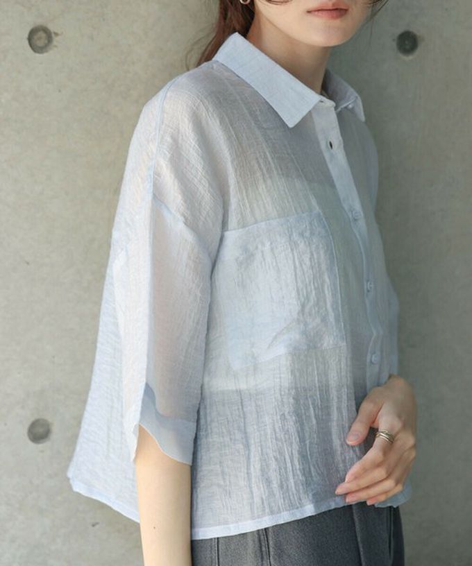 日本 Bab - 透膚感清爽短版五分袖襯衫-卡其棕 (M)