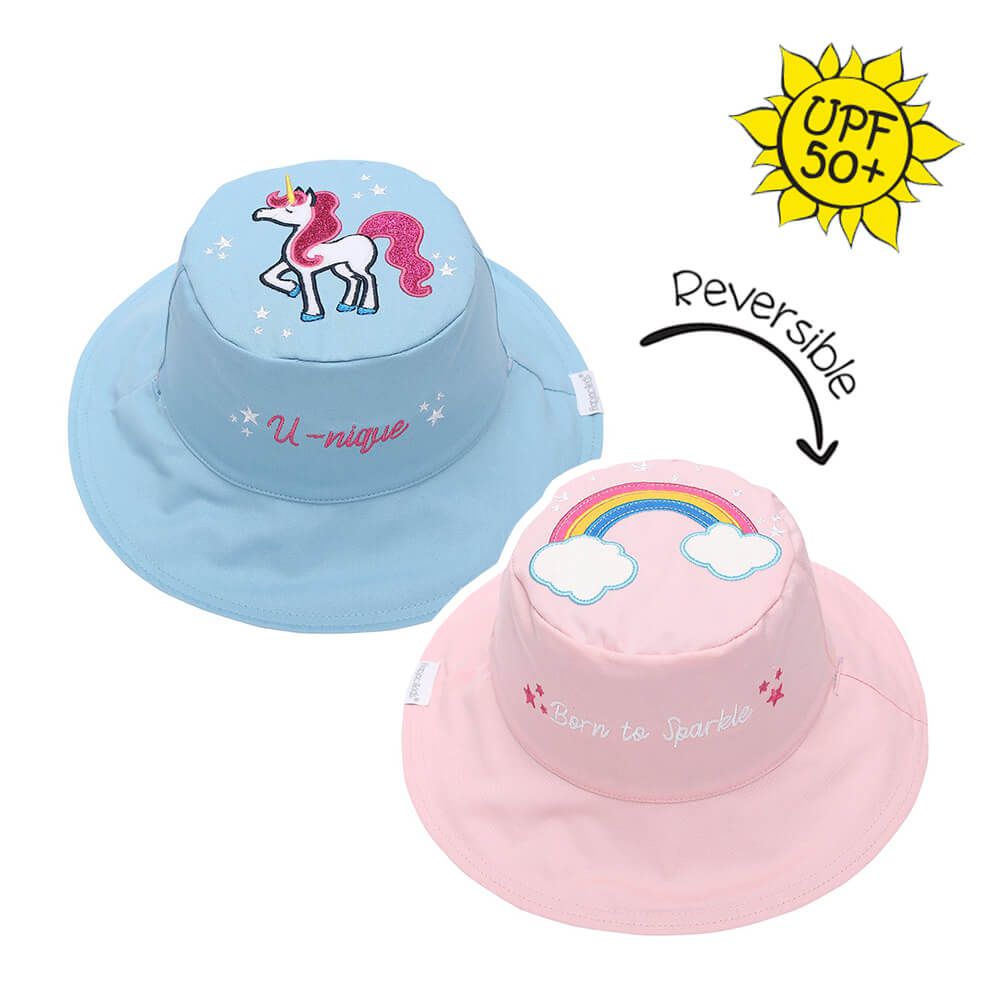 加拿大 flapjackkids - 雙面防風遮陽帽/防曬帽-彩虹/獨角獸 (4y-6y)