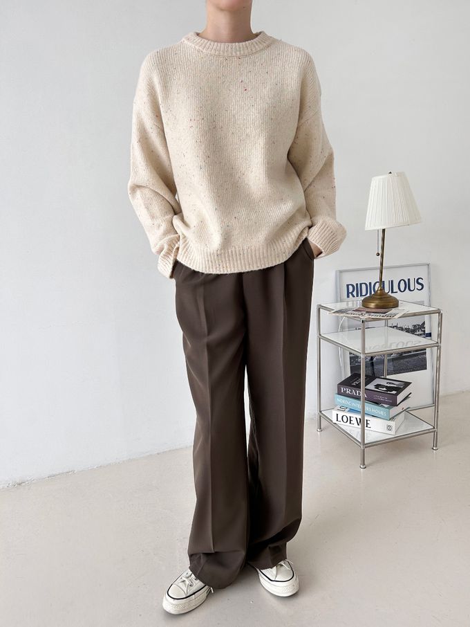 韓國女裝連線 - 日常簡約混紡長袖針織上衣-灰綠 (FREE)