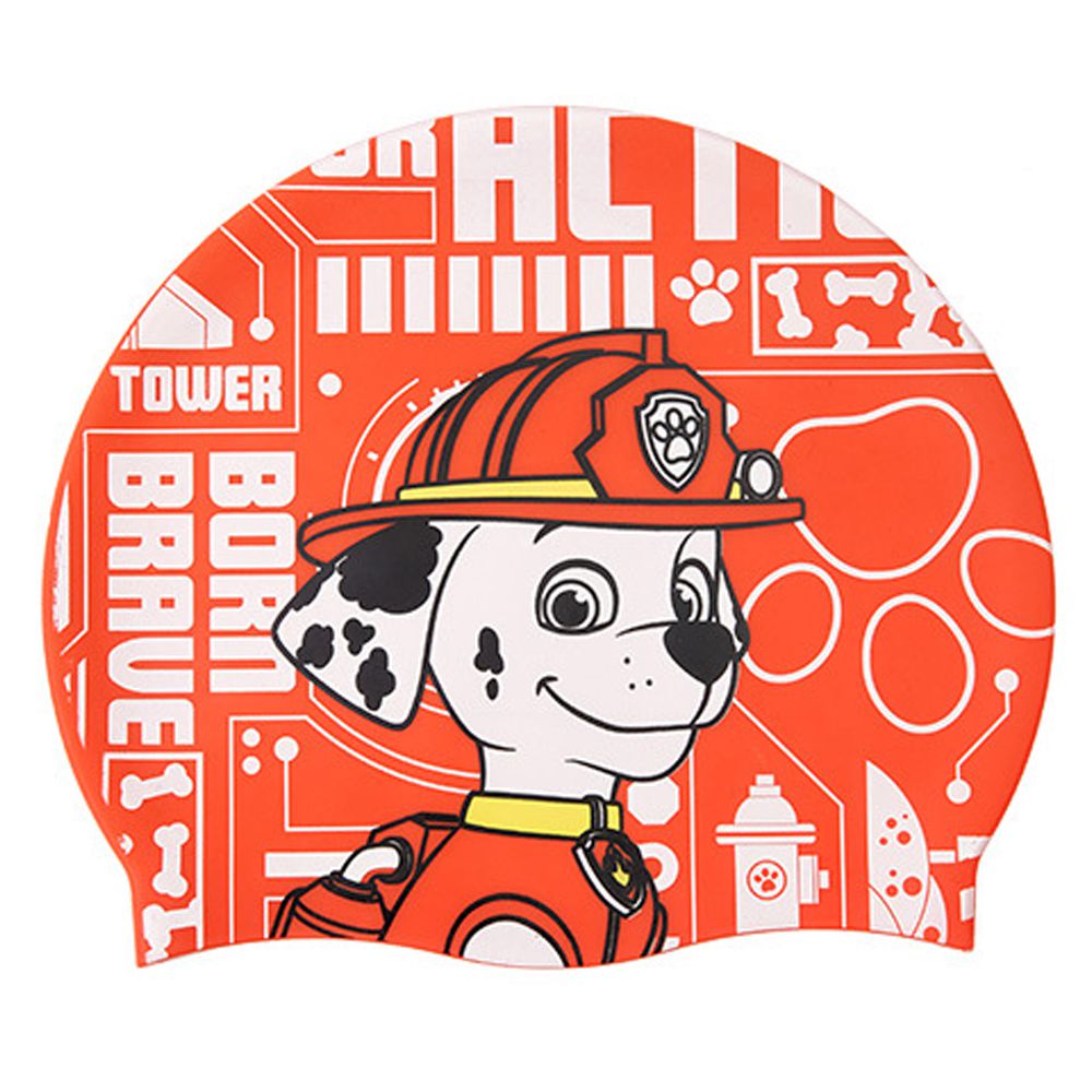 矽膠兒童泳帽-卡通人物毛毛-紅