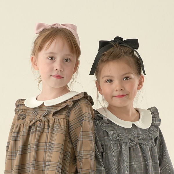 日本 Lycee mine - 光澤感大蝴蝶結絲帶髮圈-灰米