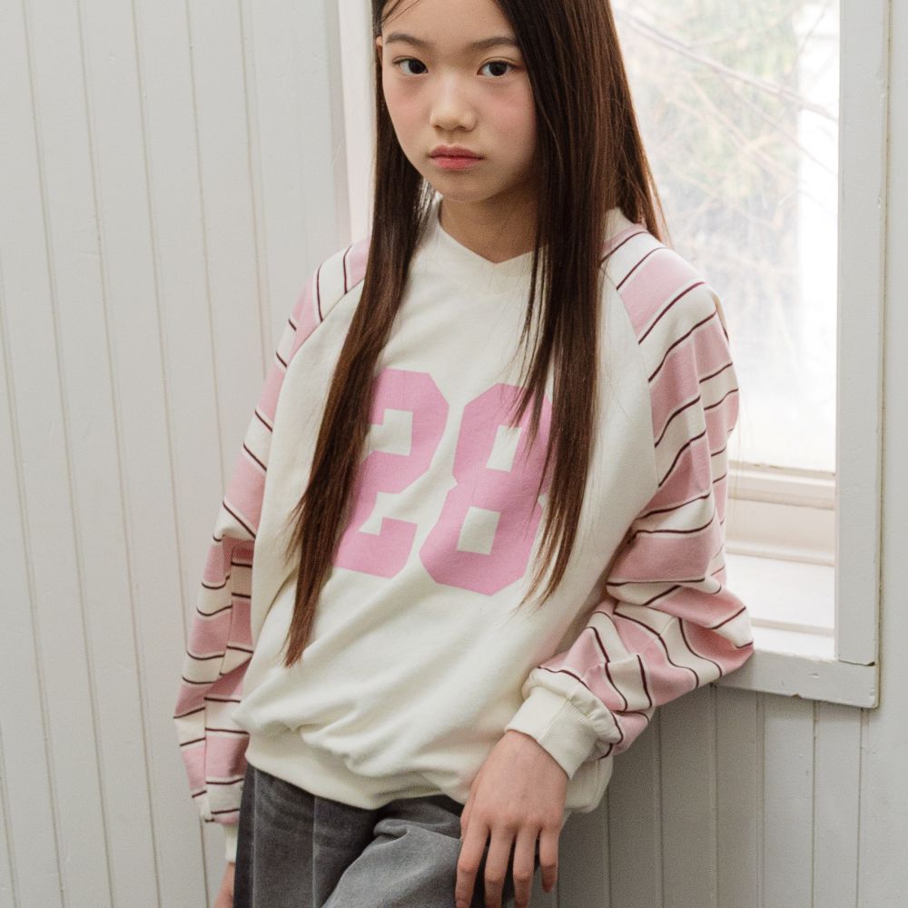 sm2 條紋拼色長袖大學T-數字28-粉