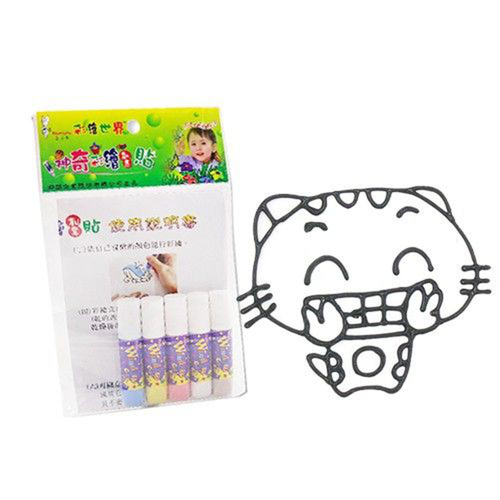 愛玩色創意館 - 彩繪玻璃貼隨手包-24開心貓-6ml彩繪筆*5+圖框*1+說明書