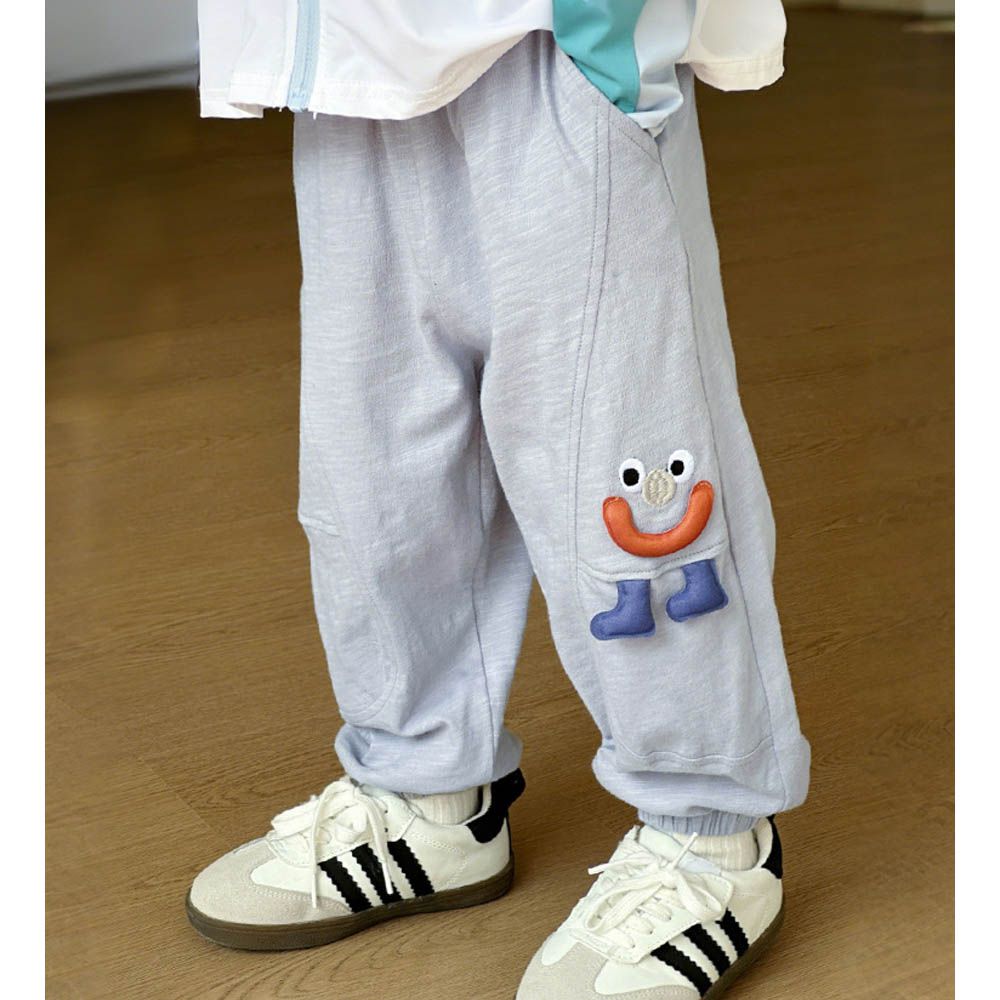 竹節棉輕薄透氣防蚊褲-香腸嘴小怪獸-淺灰