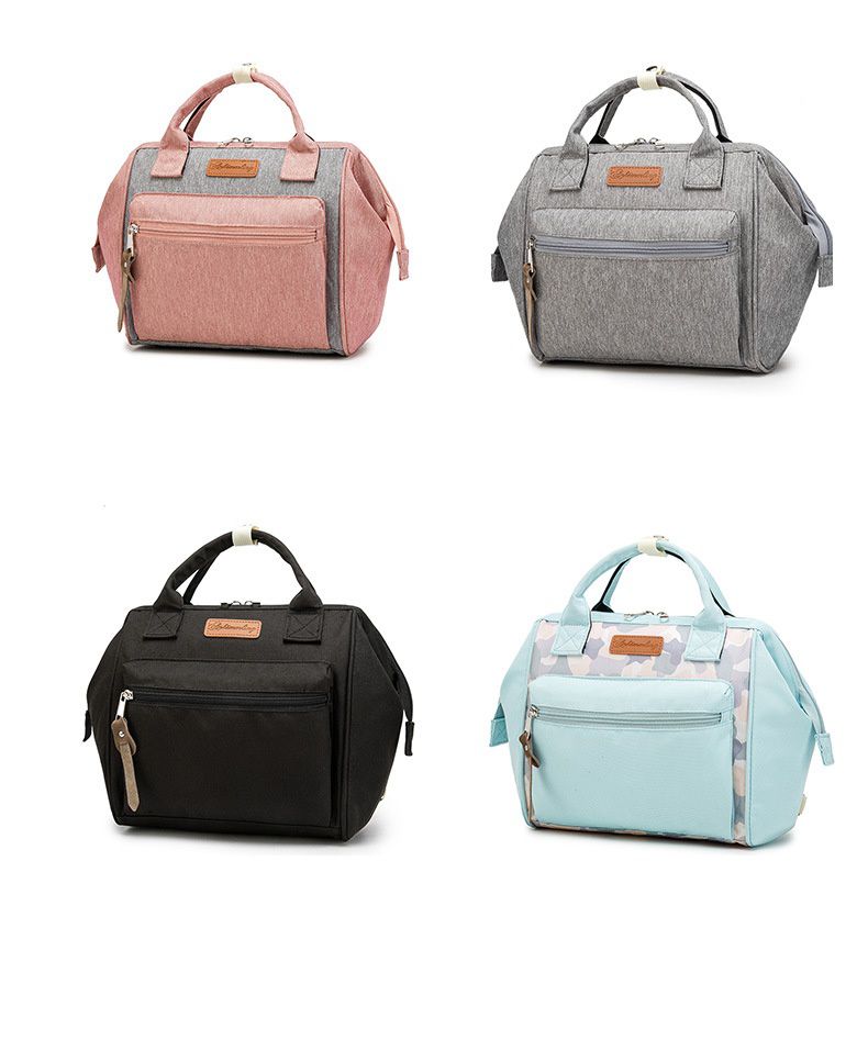 多功能防水手提包/媽媽包-花與葉子-米白+綠+粉 (22x23.5x13.5cm)