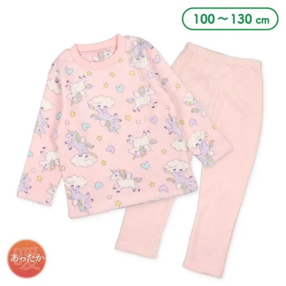 絨毛保暖長袖家居服/睡衣-獨角獸-粉紅