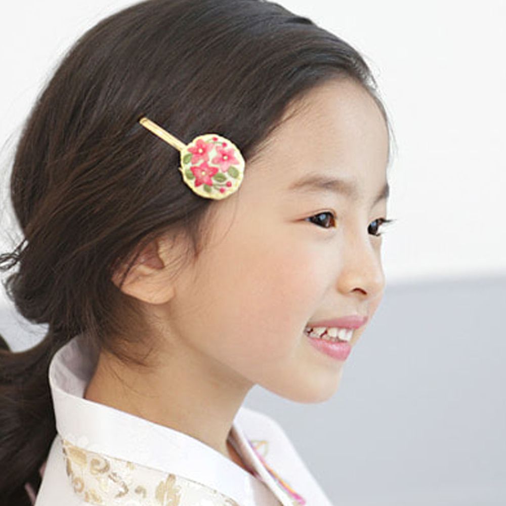 韓國 yedam - 韓服髮飾-刺繡花朵一字夾-紅花