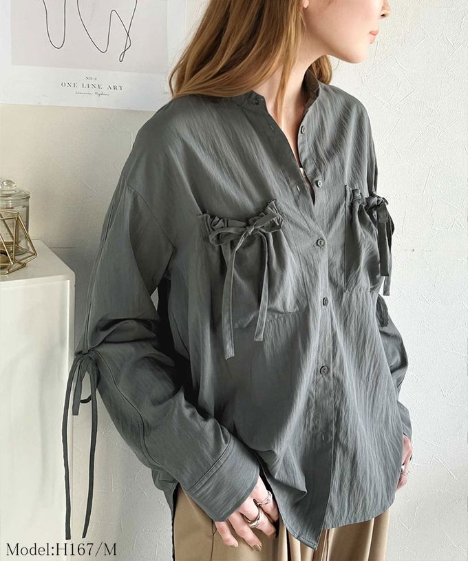 日本 Classical Elf - 大人的可愛感綁帶寬版襯衫-米白