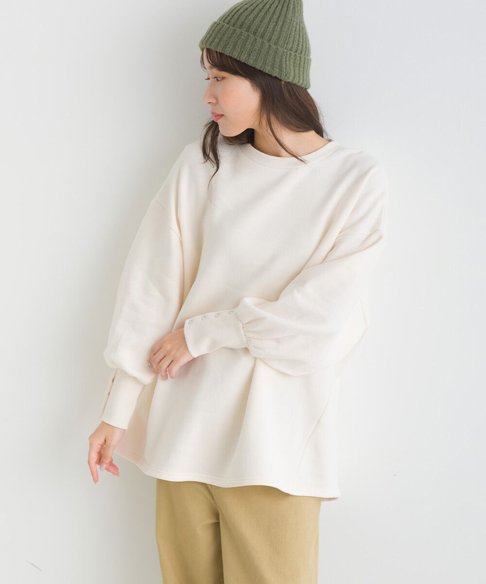 日本女裝代購 - 裏起毛典雅束口袖長袖上衣-象牙