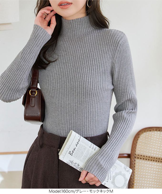 日本 Kobe Lettuce - [定番]優美羅紋合身針織上衣(可選領)-米白