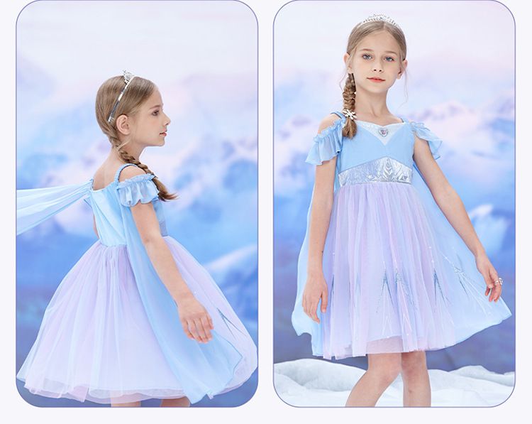 公主系列造型連身裙/萬聖節-卡通人物艾莎-紫色