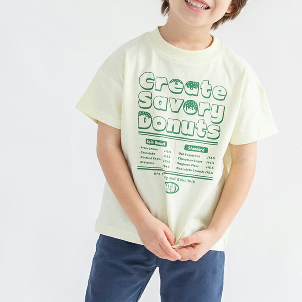 100%天竺棉 印花短袖上衣-甜甜圈-淺黃