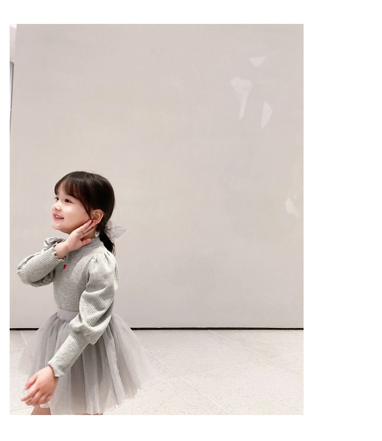 木耳領泡泡袖長袖上衣-小愛心-綠色