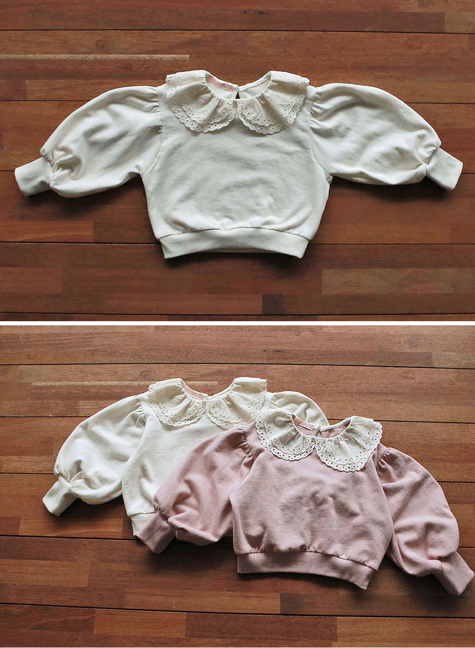 韓國 PuellaFLO - 雙層花瓣領泡泡袖上衣-米白