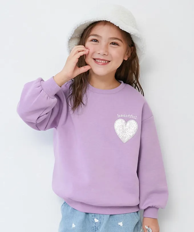 日本 devirock - 閃亮愛心廓形大學長袖上衣-藍紫