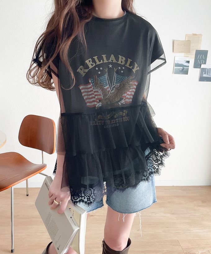 日本 Classical Elf - 前後6way復古酷感T恤+蕾絲薄紗-(2件組)-A美國鷹