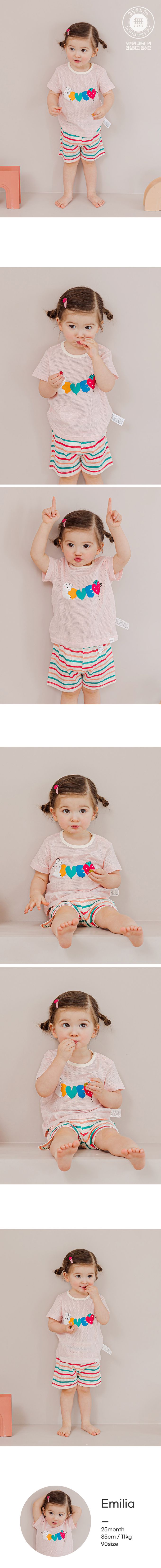 韓國 Cordi-i - 無螢光棉透氣洞洞短袖家居服-LOVE小兔-淺粉