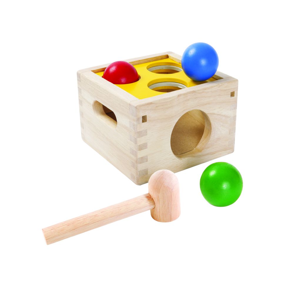 泰國 Plantoys - 原木感統玩具-洞洞球小木箱