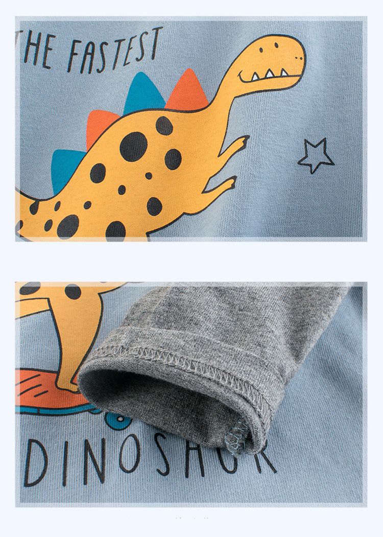 純棉長袖上衣-滑板恐龍-藍色