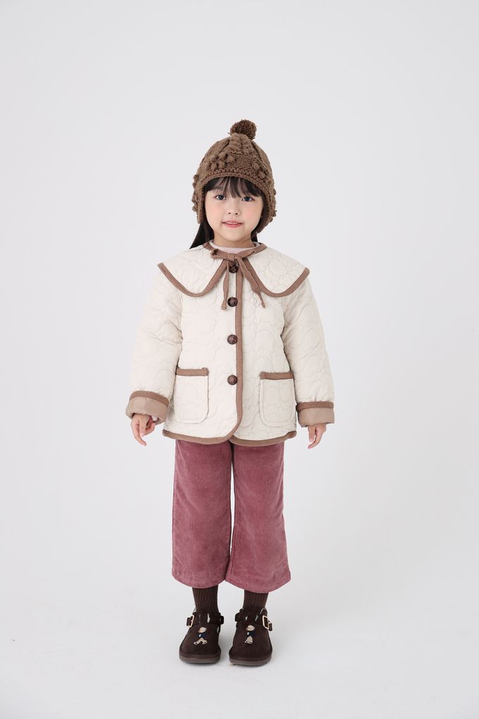 韓國 Coco Bang - 鬆緊腰燈芯絨直筒長褲-米白