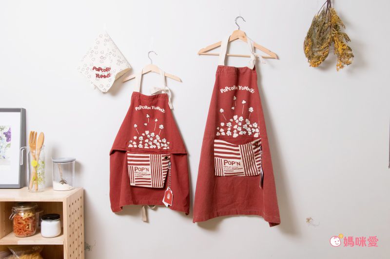 日本代購 - 印度棉質感兒童料理圍裙(可調尺寸/收納)+頭巾兩件組-美式露營插畫-灰橘 (100-160cm)