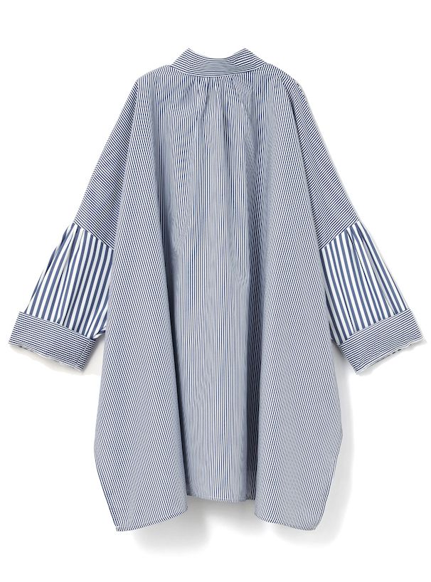 日本 GRL - 率性條紋拼接長版襯衫-海軍藍 (F)