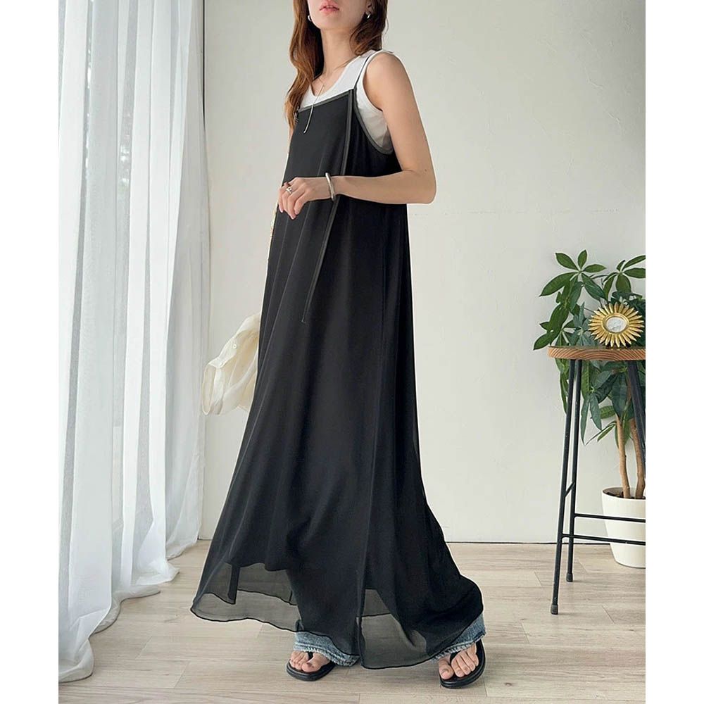 2way奢華薄紗大理石印花吊帶洋裝-黑