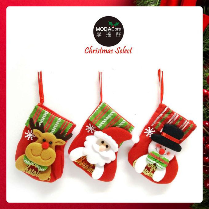 MODACore 摩達客 - 7.5吋條紋玩偶小聖誕襪吊飾三入組