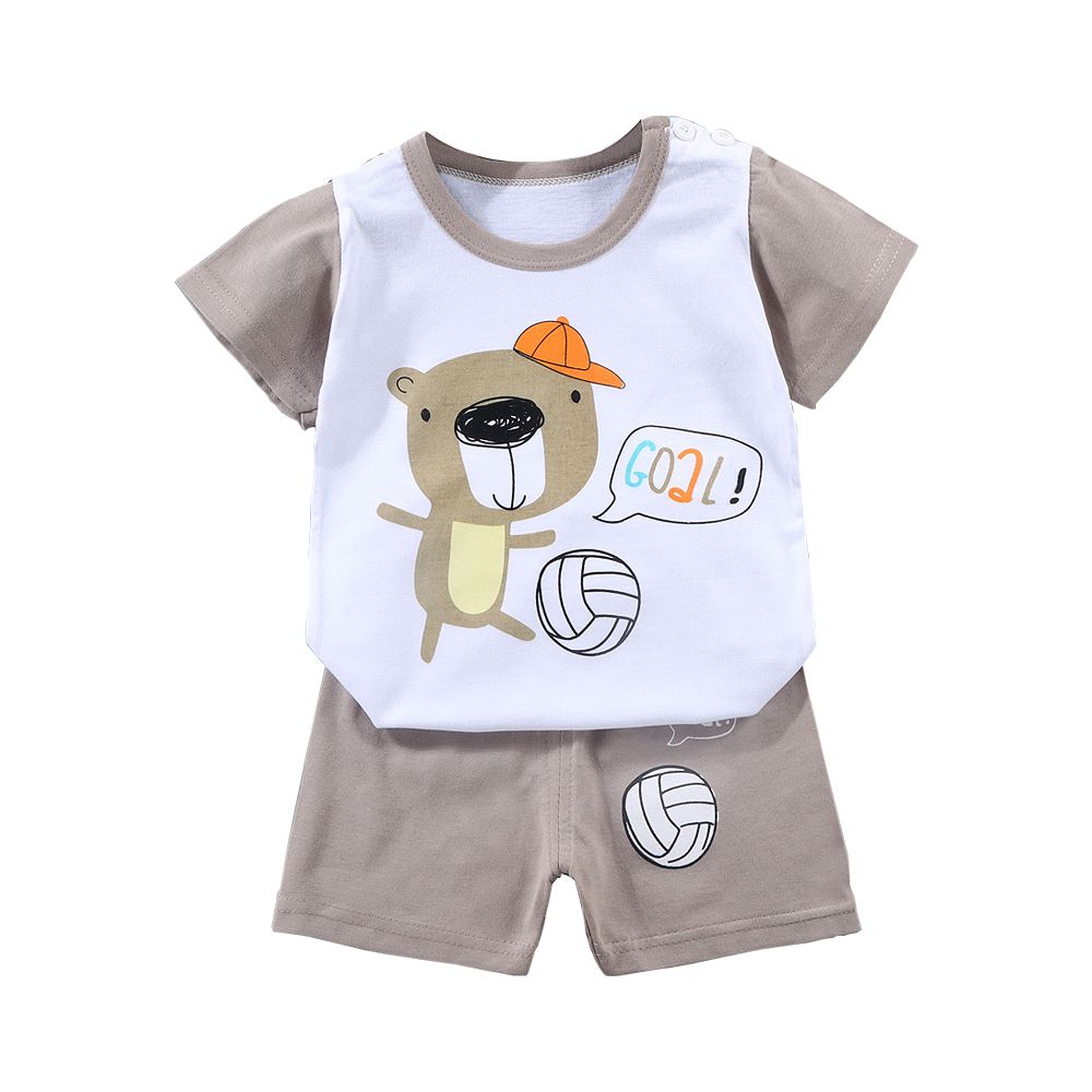 短袖上衣+短褲童裝組 寶寶夏季短袖套裝-足球小熊
