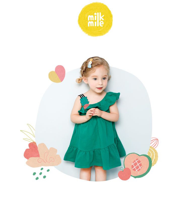 韓國 milk mile - 鳳梨裝飾斜肩度假洋裝-綠