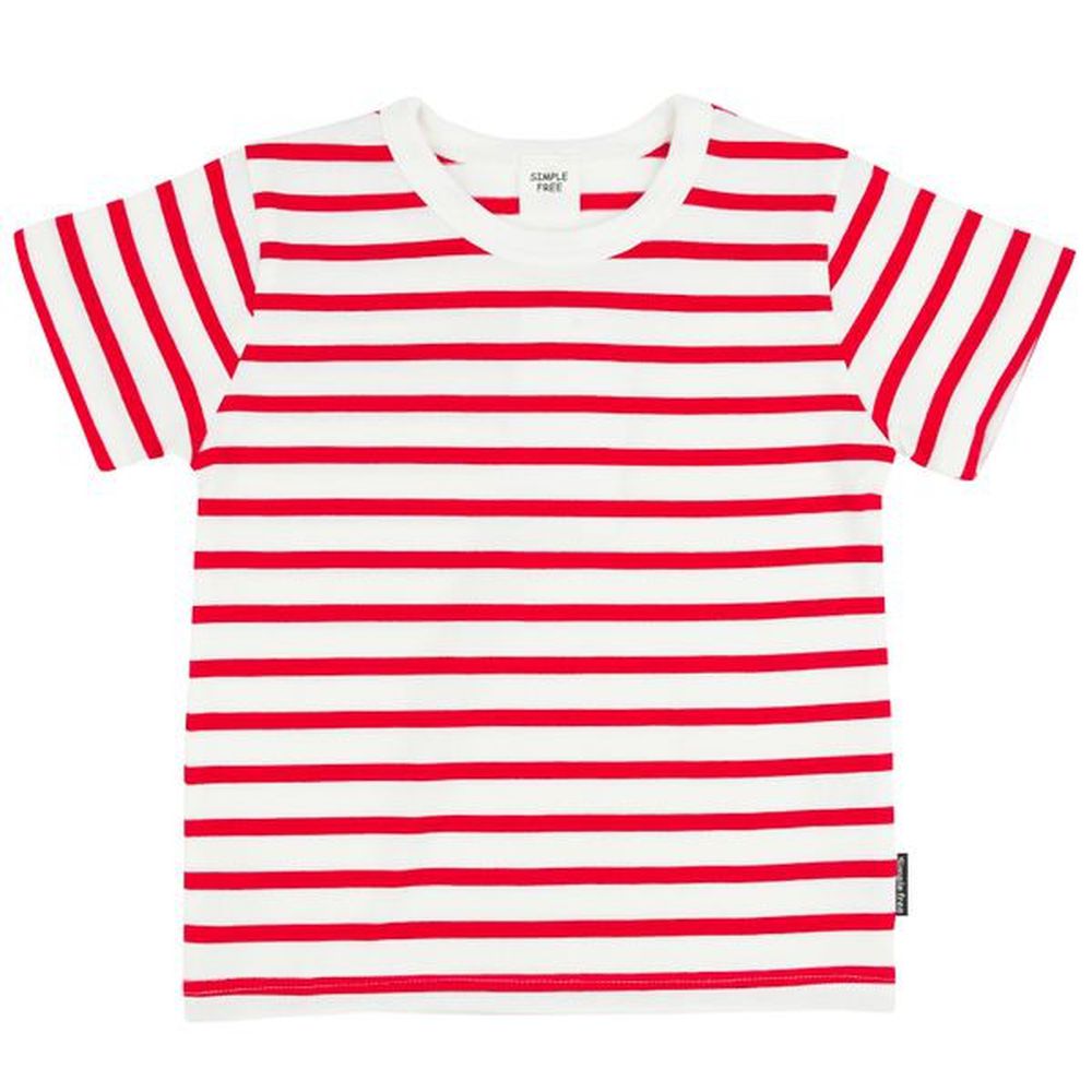 akachan honpo - 短袖橫紋T恤-紅色