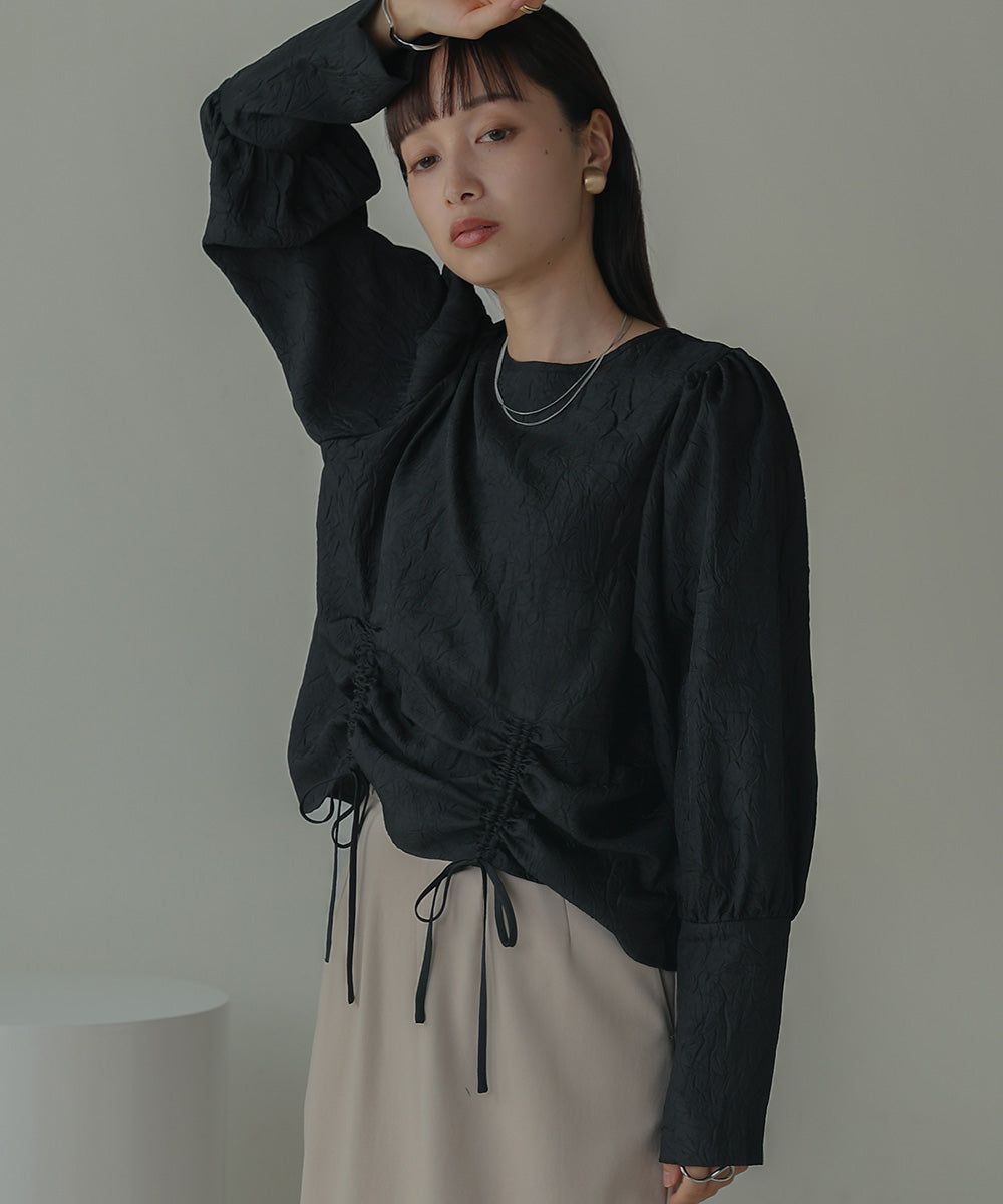 日本 Bab - 光澤感抽繩泡泡袖上衣-香檳